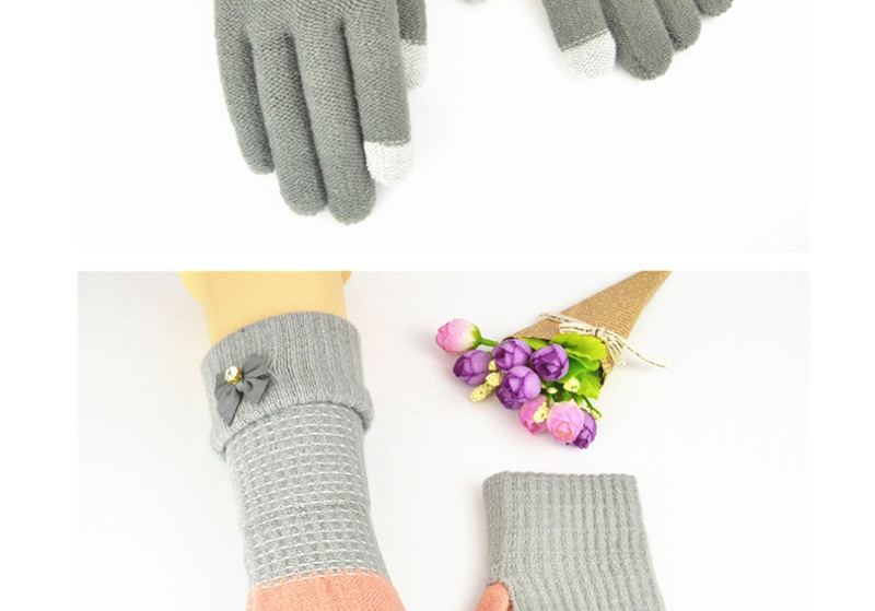 Fashion Powder Dark Gray Touch Screen Knit Gloves,Full Finger Gloves