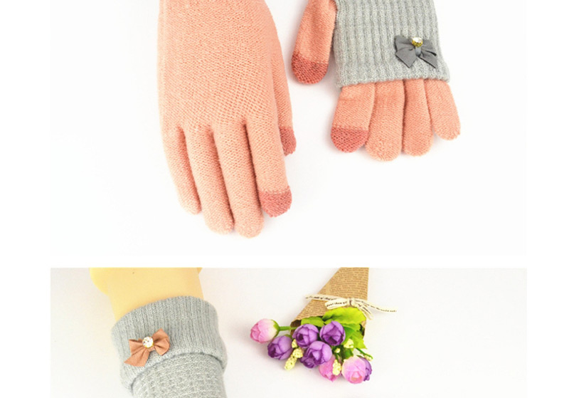 Fashion Light Gray Powder Touch Screen Knit Gloves,Full Finger Gloves