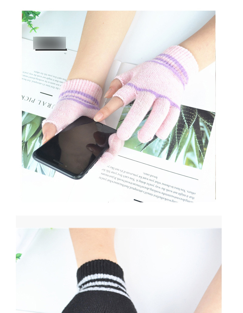 Fashion Black Wool Dew Two-finger Gloves,Fingerless Gloves