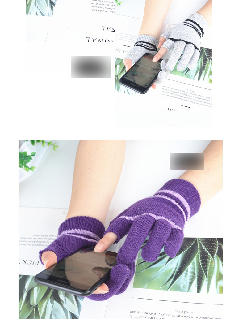 Fashion Blue Wool Dew Two-finger Gloves,Fingerless Gloves