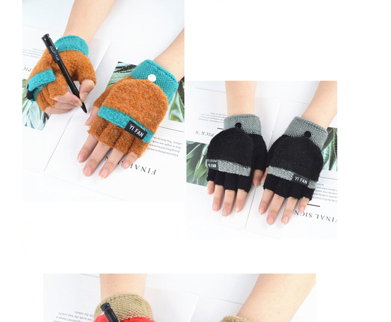 Fashion Brown Letter Clap Color Matching Five-finger Gloves,Gloves