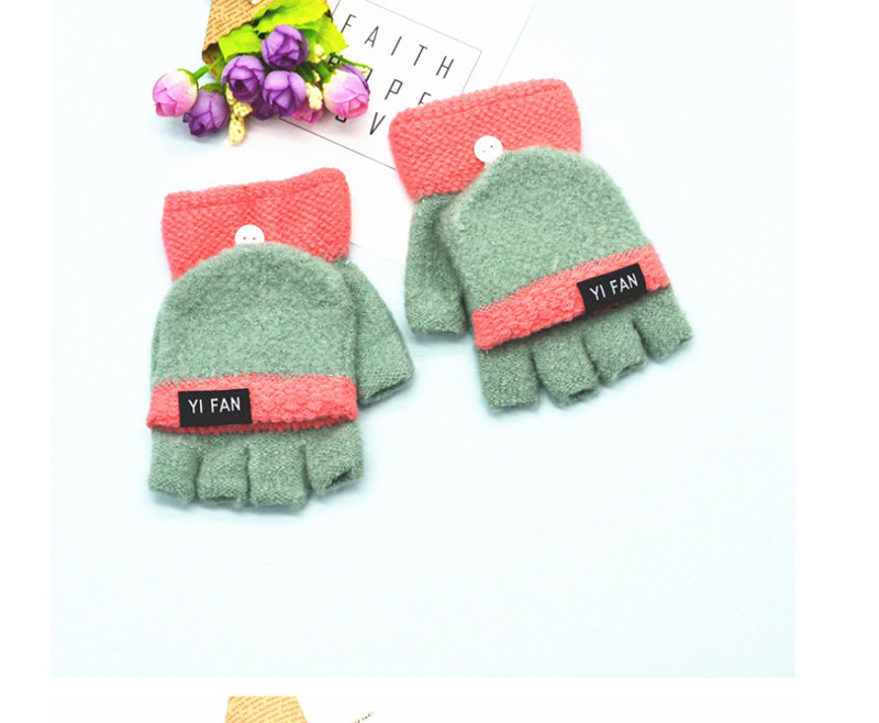 Fashion Green Letter Clap Color Matching Five-finger Gloves,Gloves