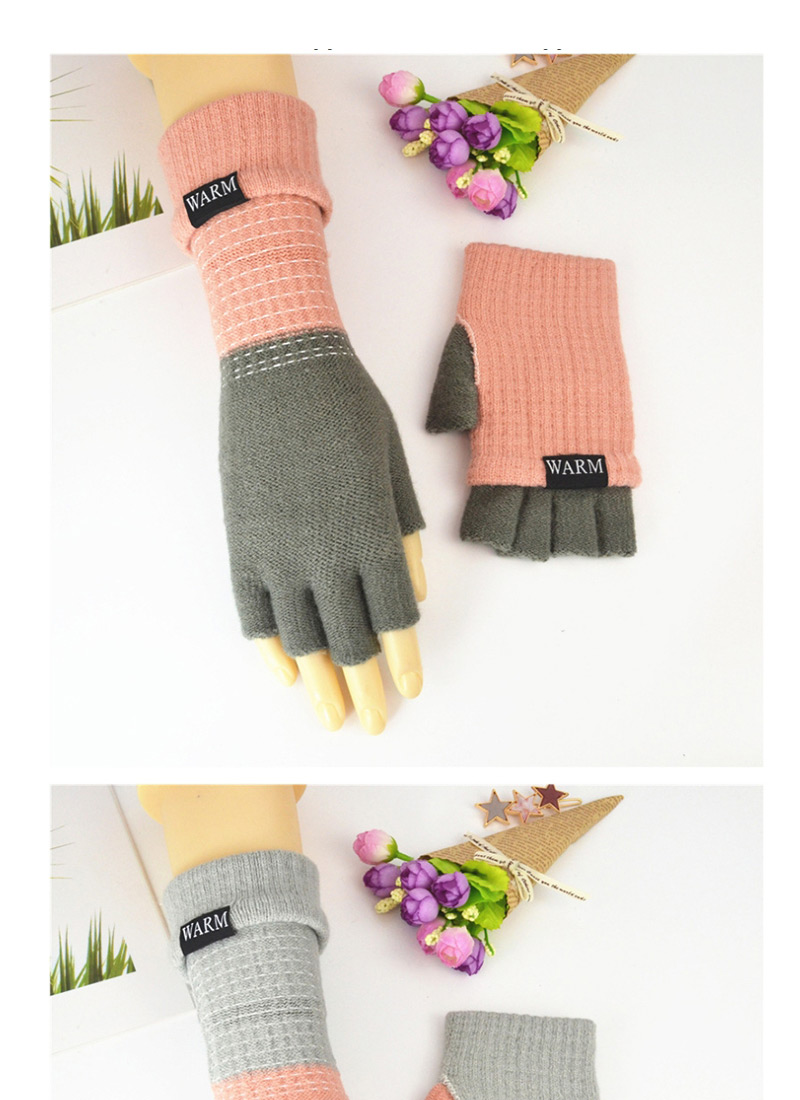 Fashion Light Gray Double-layer Two-knit Knitted Gloves,Full Finger Gloves