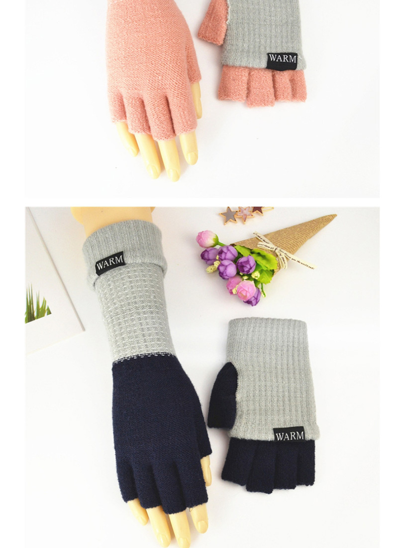 Fashion Light Blue Ash Double-layer Two-knit Knitted Gloves,Full Finger Gloves