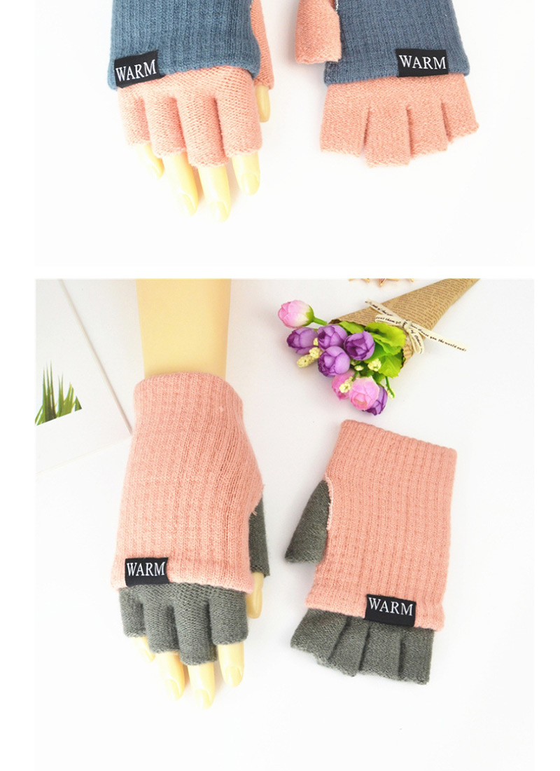 Fashion Light Gray Double-layer Two-knit Knitted Gloves,Full Finger Gloves
