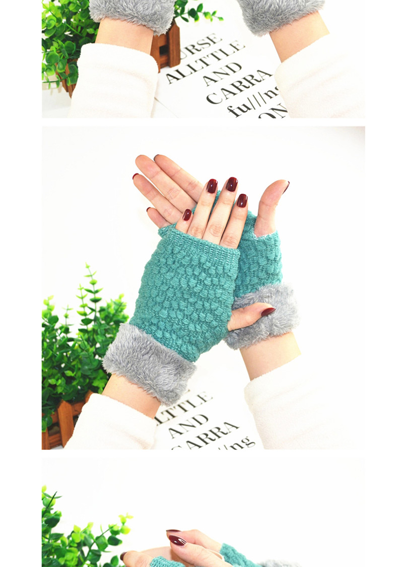 Fashion Blue Plus Mouth And Velvet Half Finger Gloves,Fingerless Gloves