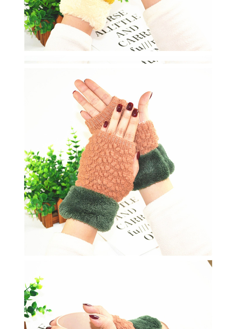 Fashion Pink Plus Mouth And Velvet Half Finger Gloves,Fingerless Gloves
