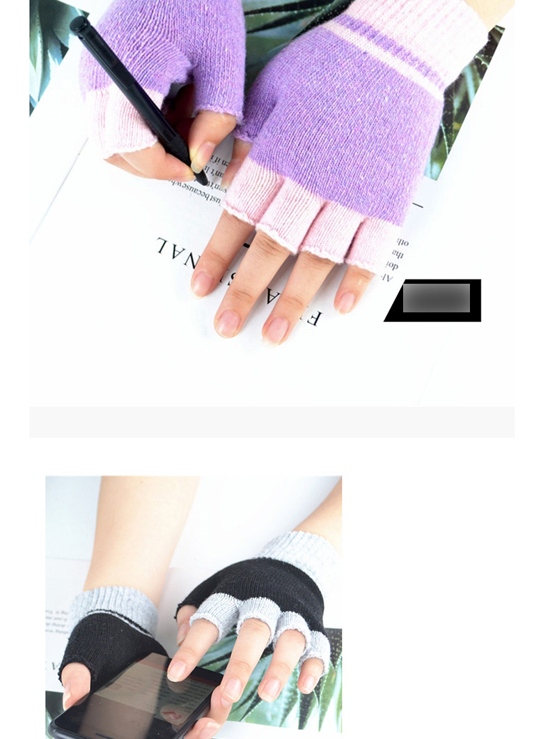 Fashion Purple Wool-blend Colorblock Half Finger Gloves,Fingerless Gloves