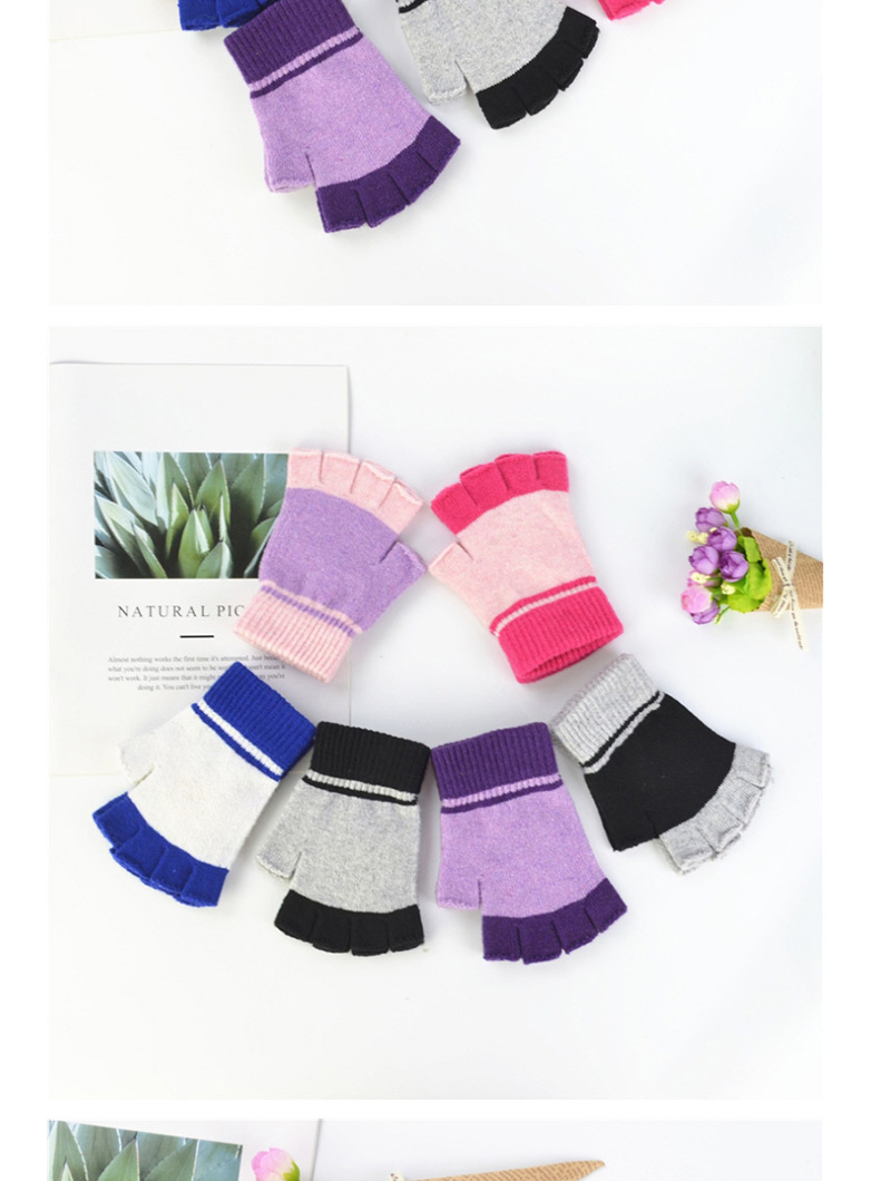Fashion Purple Wool-blend Colorblock Half Finger Gloves,Fingerless Gloves