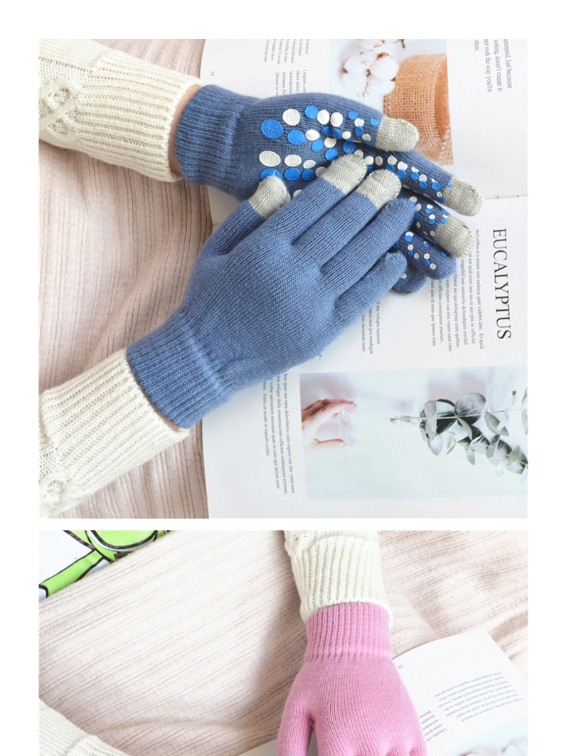 Fashion Blue Touch Screen Single Layer Knitted Non-slip Rubber Gloves,Full Finger Gloves