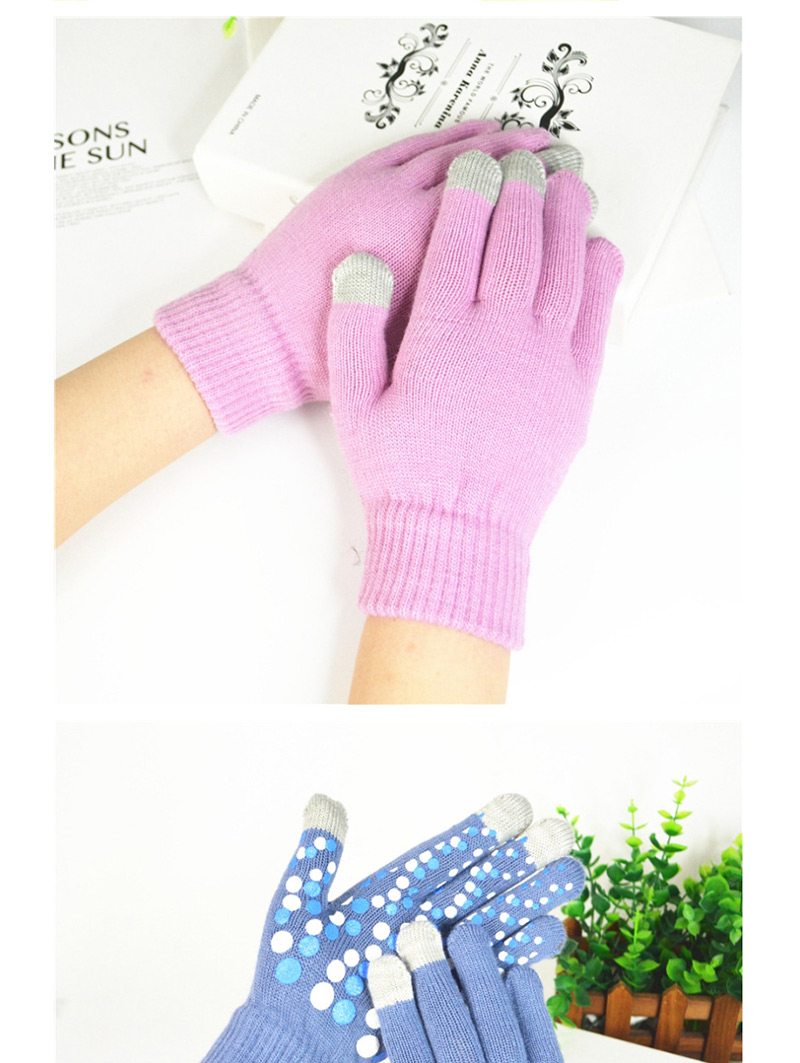 Fashion Grey Blue Touch Screen Single Layer Knitted Non-slip Rubber Gloves,Full Finger Gloves