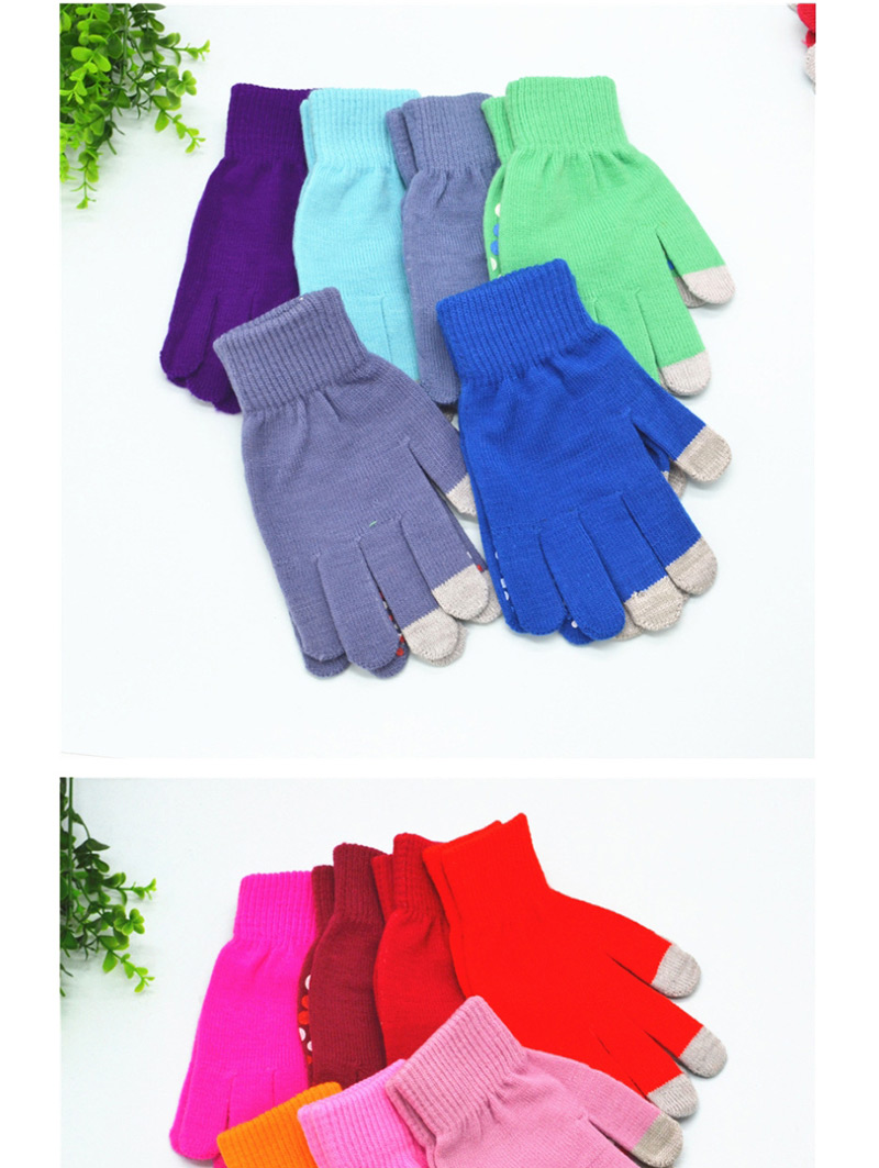 Fashion Pink Touch Screen Single Layer Knitted Non-slip Rubber Gloves,Full Finger Gloves