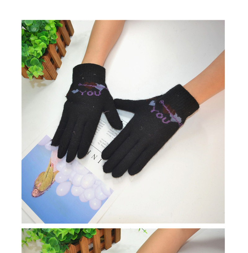 Fashion I Love You-beige Letter Wool And Velvet Knit Gloves,Full Finger Gloves