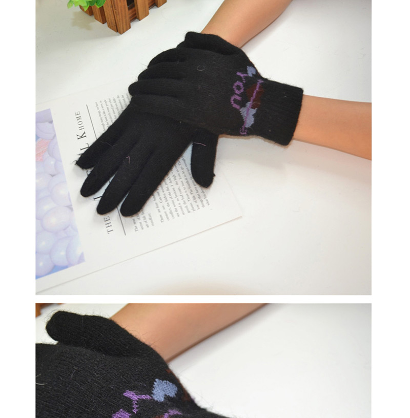 Fashion I Love You-beige Letter Wool And Velvet Knit Gloves,Full Finger Gloves