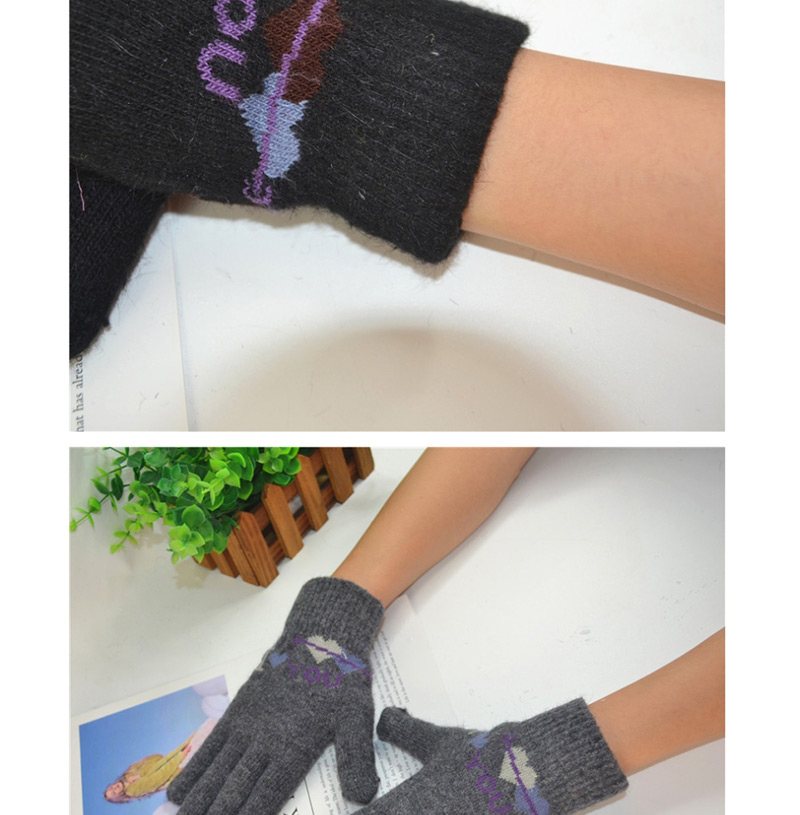 Fashion I Love You-black One Heart Piercing Letter Wool And Velvet Knit Gloves,Full Finger Gloves