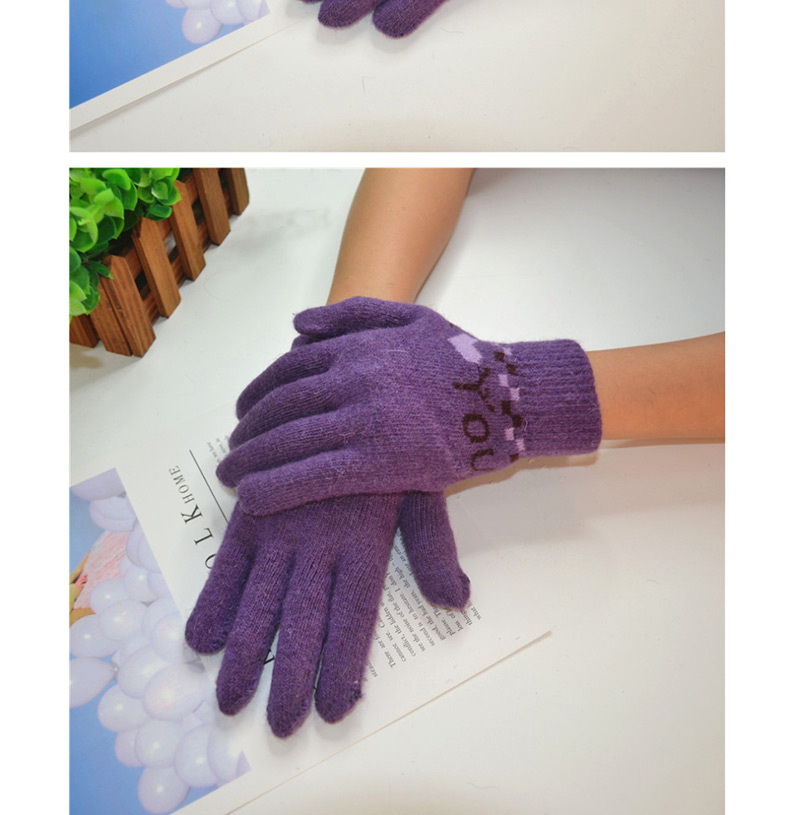 Fashion I Love You-black One Heart Piercing Letter Wool And Velvet Knit Gloves,Full Finger Gloves