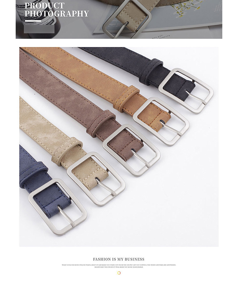 Fashion Khaki Square Buckle Faux Leather Belt,Thin belts