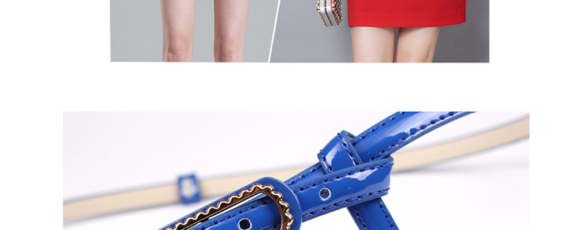Fashion Rose Red Patent Leather Faux Leather Buckle Belt,Thin belts