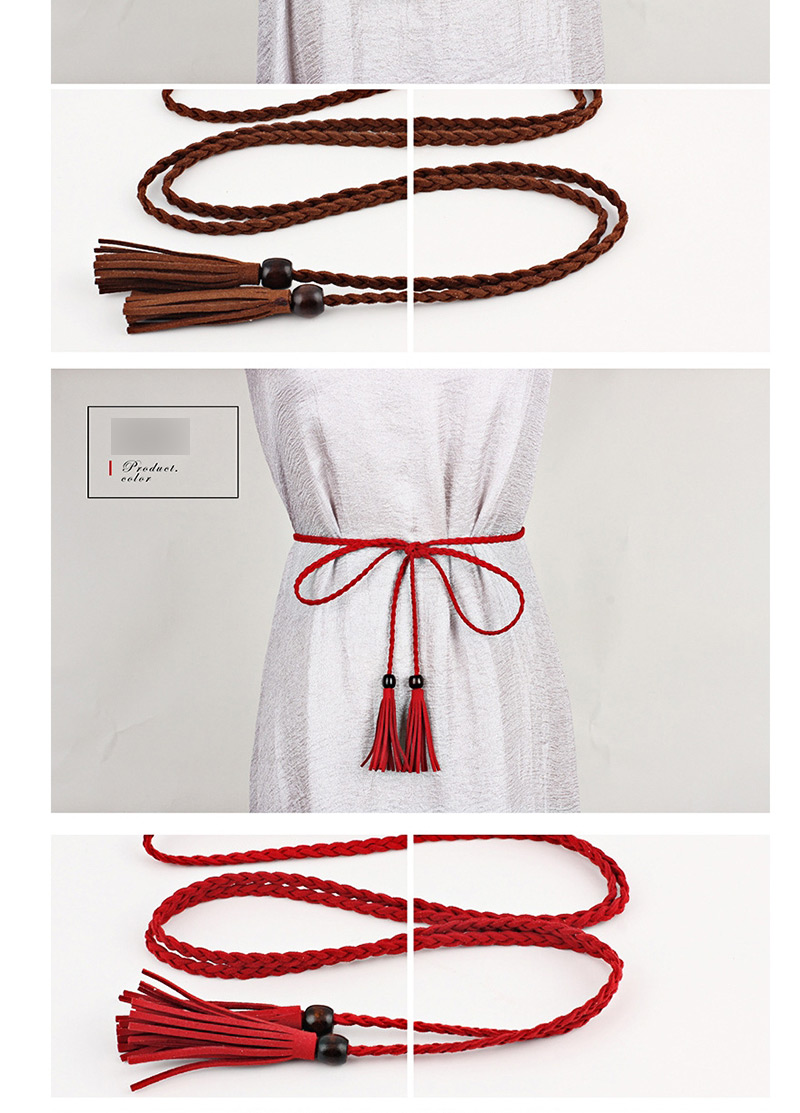 Fashion Coffee Wooden Beads Fringed Thin Belt,Thin belts