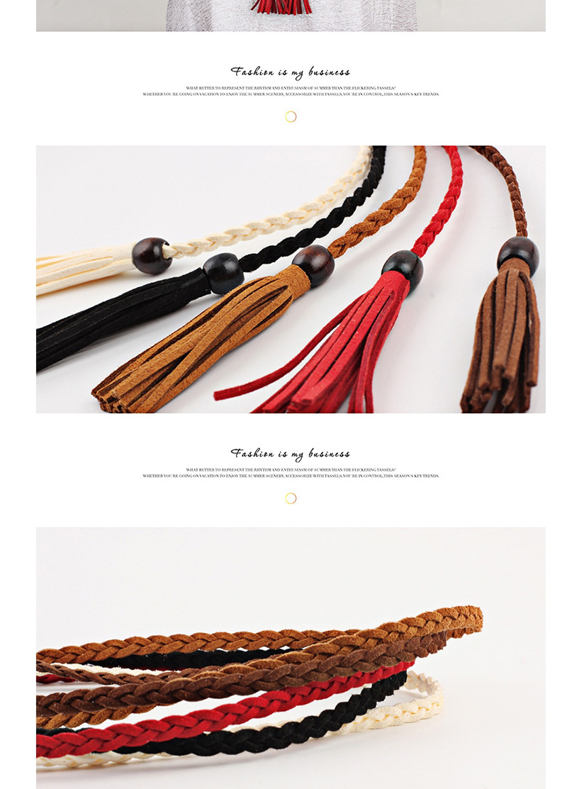 Fashion Coffee Wooden Beads Fringed Thin Belt,Thin belts