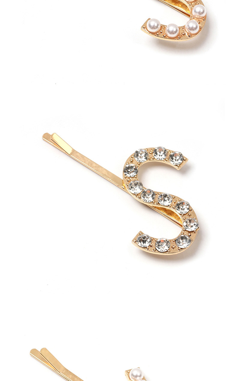 Fashion S Pearl Diamond Letter Hairpin,Hairpins