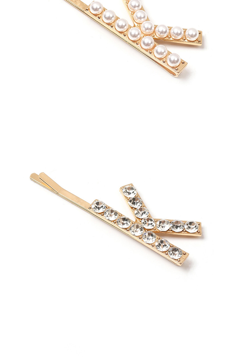 Fashion R Pearl Diamond Letter Hairpin,Hairpins