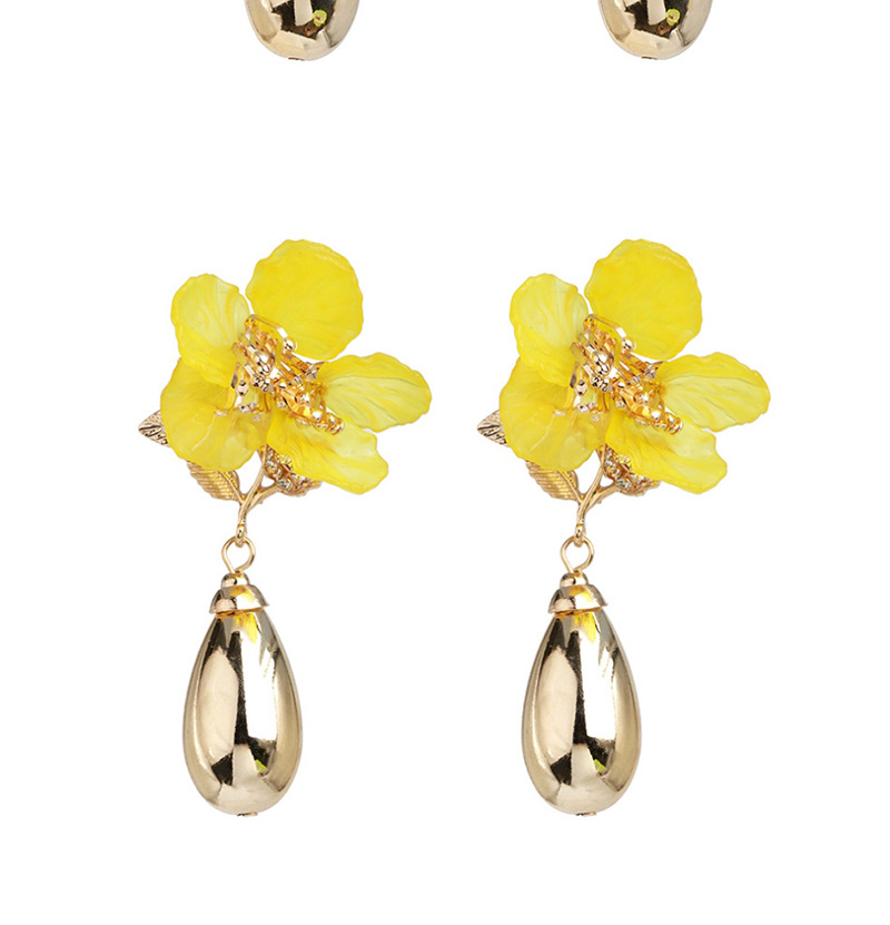 Fashion Yellow Acrylic Flower Alloy Drop Earrings,Drop Earrings