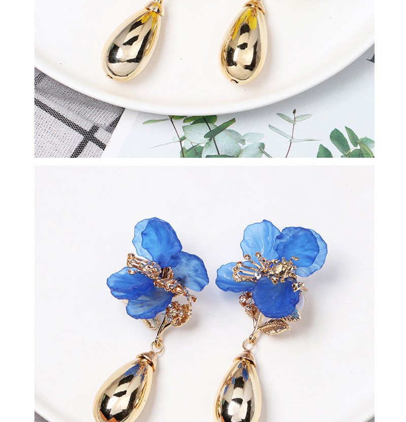 Fashion Blue Acrylic Flower Alloy Drop Earrings,Drop Earrings