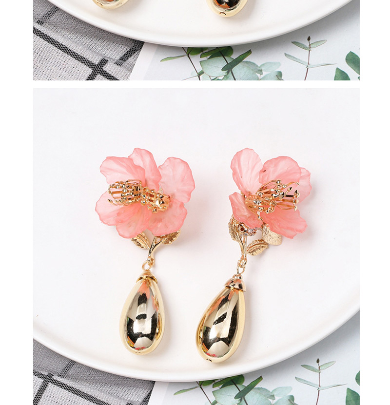 Fashion Pink Acrylic Flower Alloy Drop Earrings,Drop Earrings