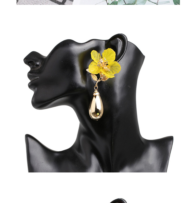 Fashion Yellow Acrylic Flower Alloy Drop Earrings,Drop Earrings