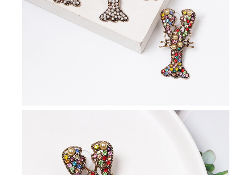 Fashion Color Lobster And Diamond Stud Earrings,Stud Earrings