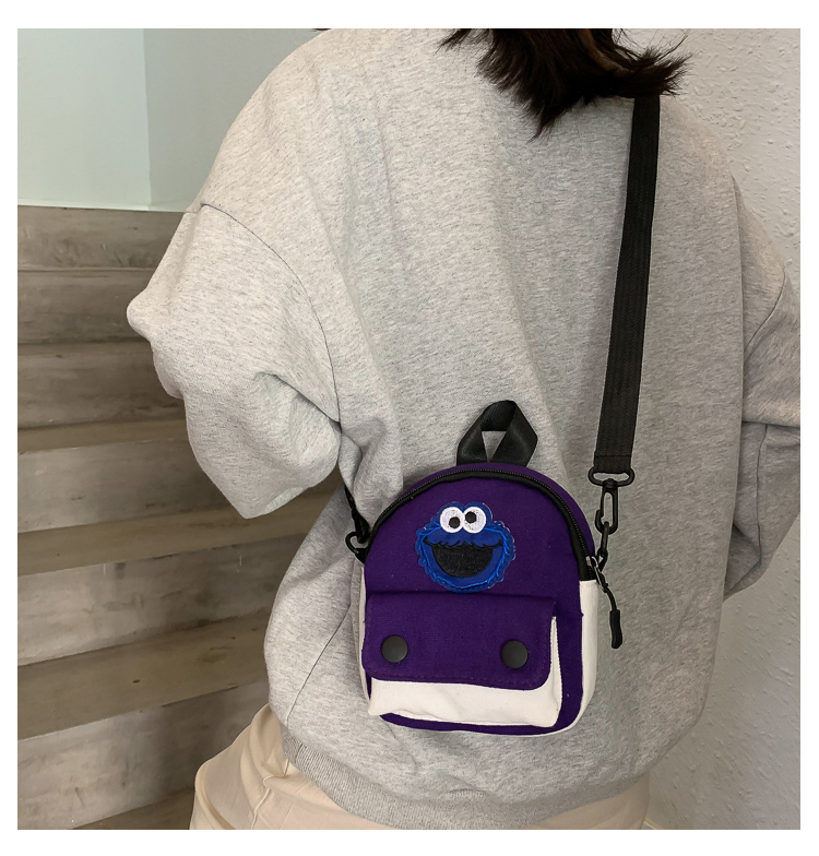 Fashion Purple Contrast Color Mosaic Cartoon Embroidery Shoulder Diagonal Package,Backpack