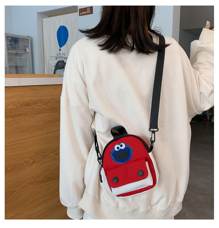 Fashion Red Contrast Color Mosaic Cartoon Embroidery Shoulder Diagonal Package,Backpack