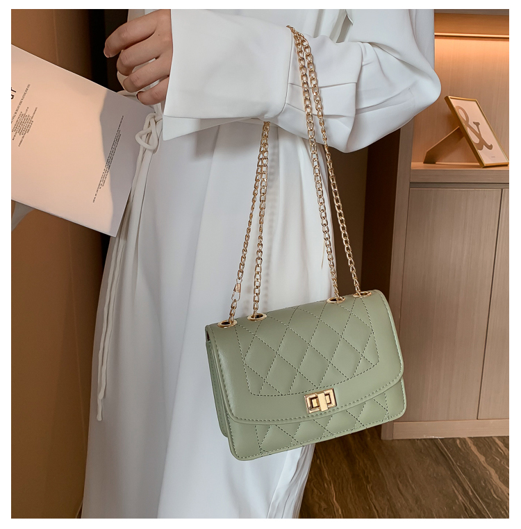 Fashion Green Locked Rhombic Chain Shoulder Messenger Bag,Shoulder bags