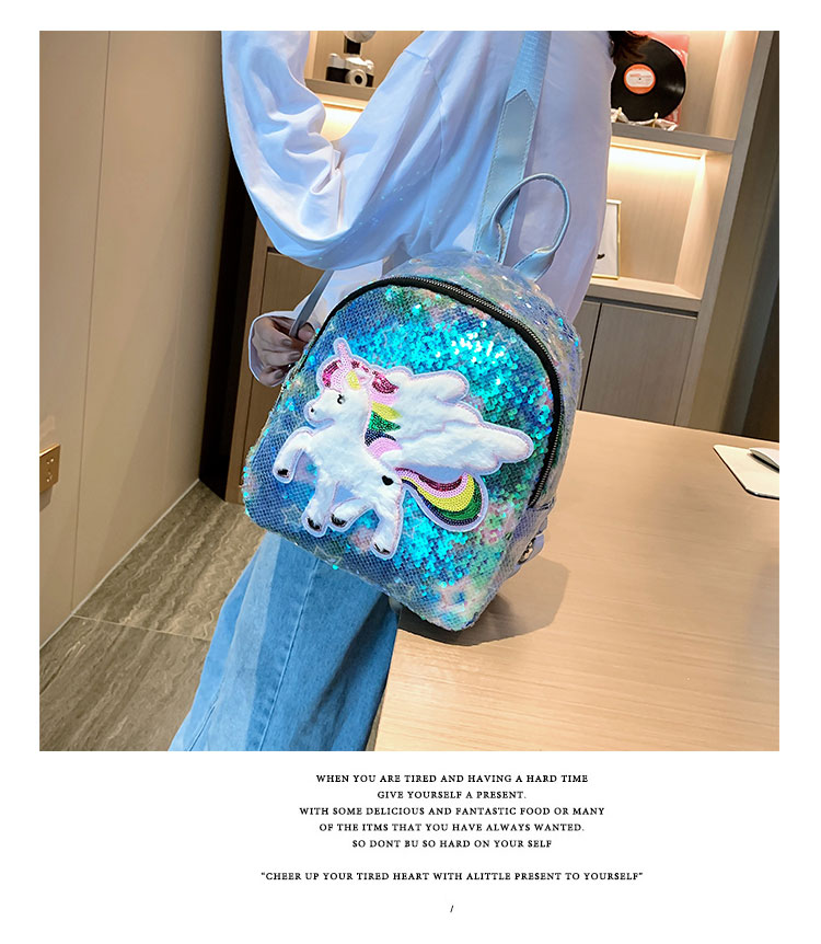 Fashion Malaysia 3 Sequined Unicorn Backpack,Backpack