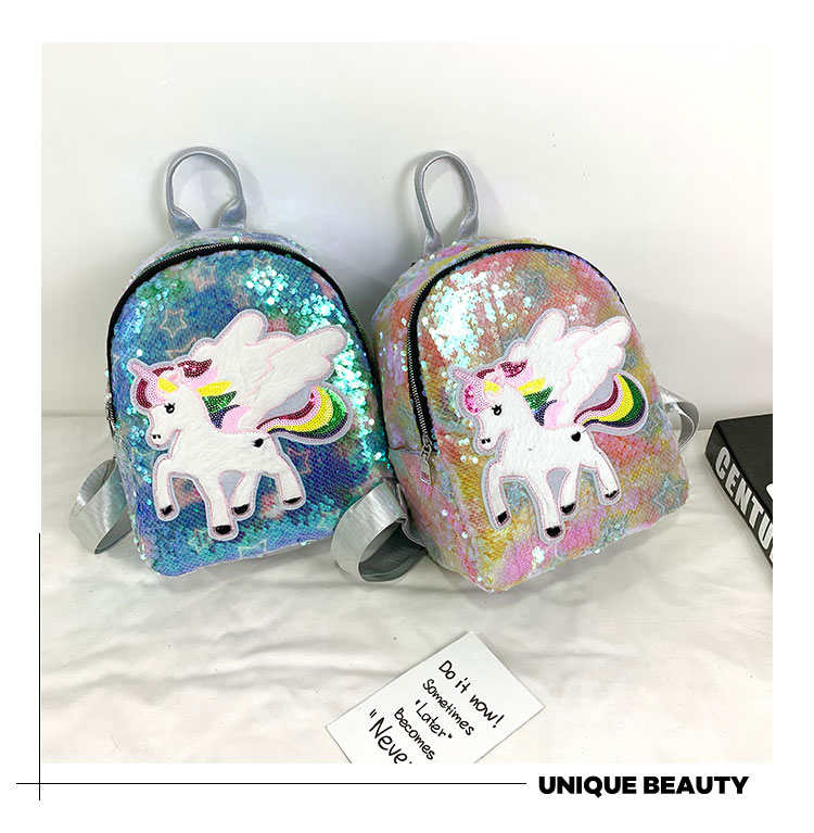 Fashion Pegasus 3 Sequined Unicorn Backpack,Backpack