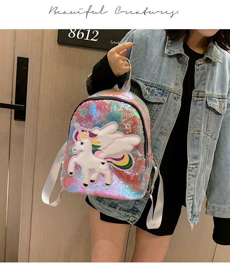 Fashion Malaysia 2 Sequined Unicorn Backpack,Backpack
