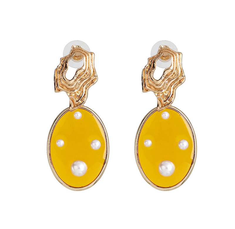 Fashion Yellow Round Transparent Pearl Stud Earrings,Drop Earrings