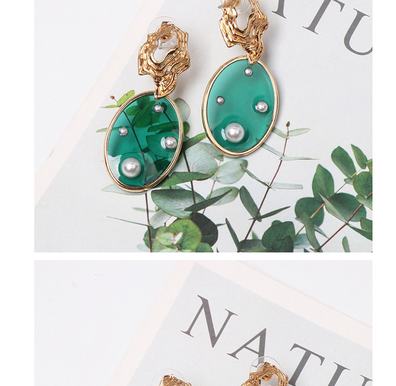 Fashion Green Round Transparent Pearl Stud Earrings,Drop Earrings