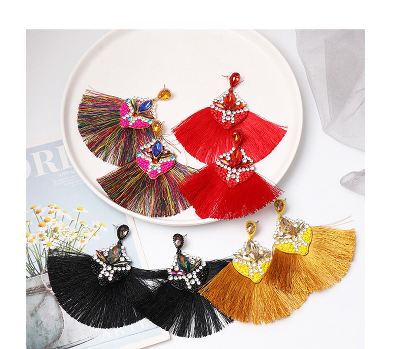 Fashion Color Geometric Hollow Diamond Beads Tassel Earrings,Drop Earrings
