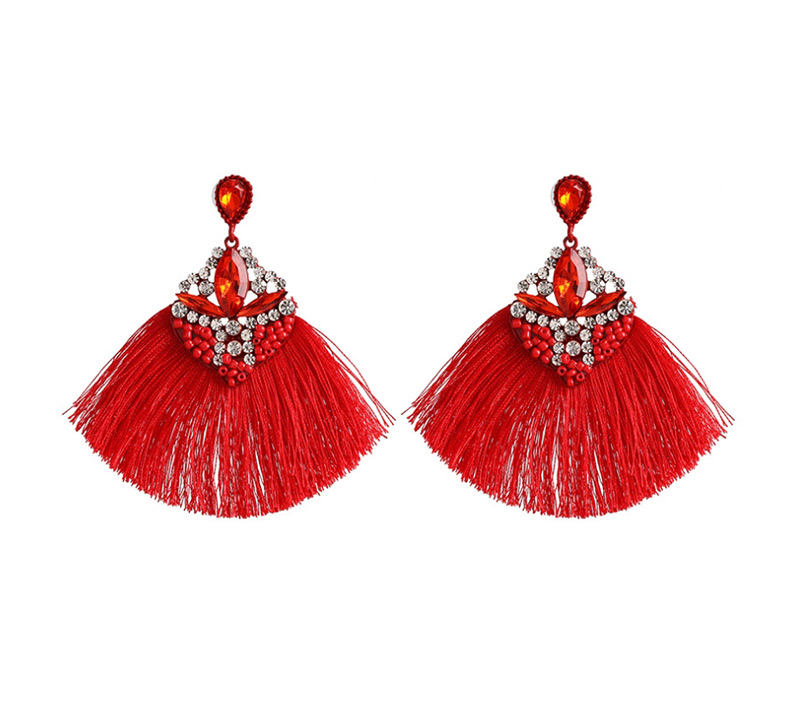 Fashion Khaki Geometric Hollow Diamond Beads Tassel Earrings,Drop Earrings