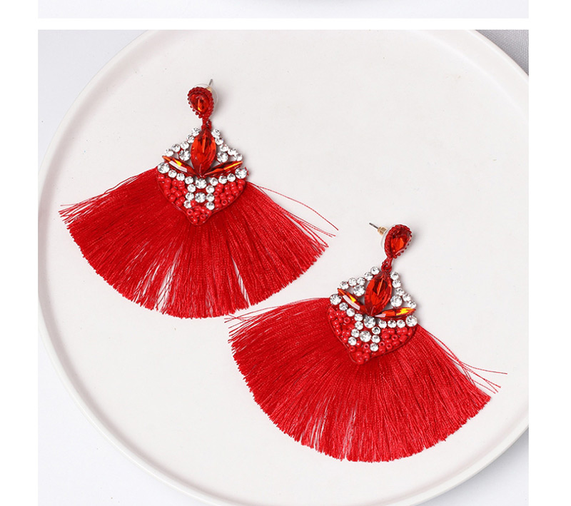 Fashion Red Geometric Hollow Diamond Beads Tassel Earrings,Drop Earrings