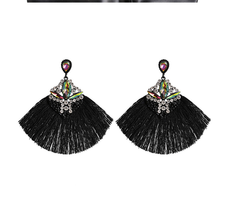 Fashion Black Geometric Hollow Diamond Beads Tassel Earrings,Drop Earrings