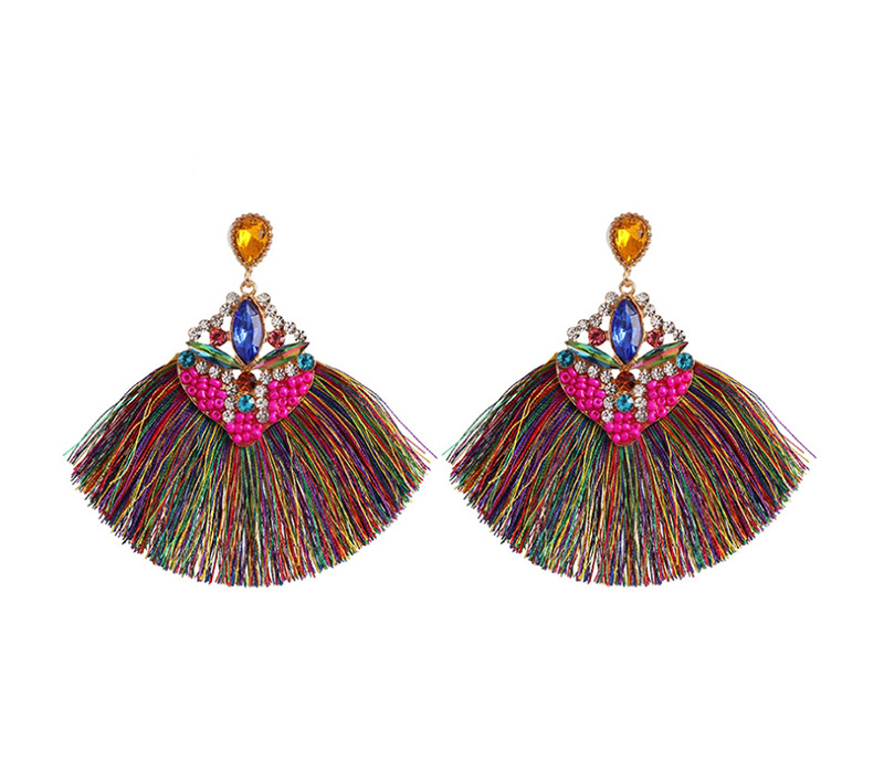 Fashion Khaki Geometric Hollow Diamond Beads Tassel Earrings,Drop Earrings