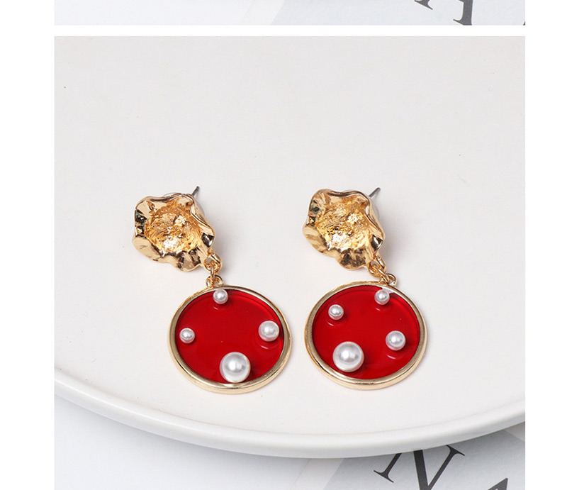 Fashion Red Round Transparent Pearl Stud Earrings,Drop Earrings