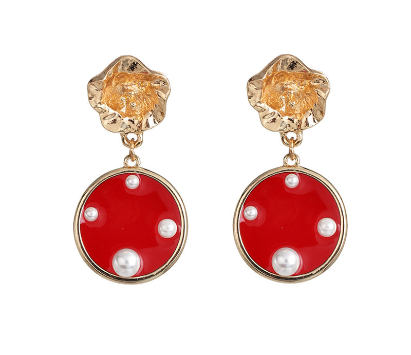 Fashion Red Round Transparent Pearl Stud Earrings,Drop Earrings