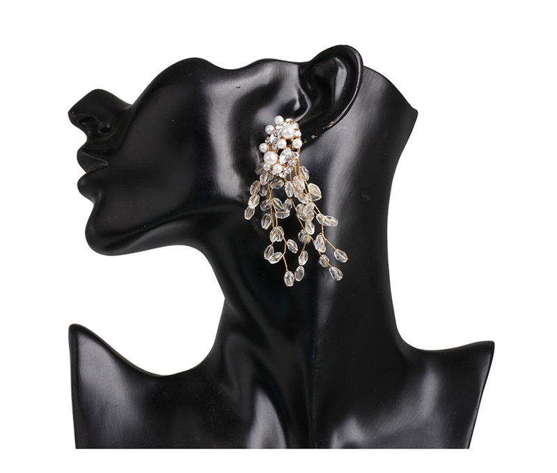 Fashion White Studded Tassel Earrings,Drop Earrings