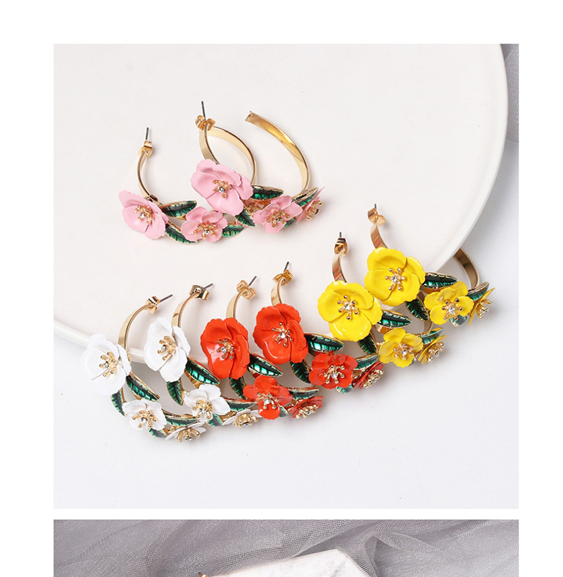 Fashion Pink C-shaped Iron Flower Earrings,Hoop Earrings