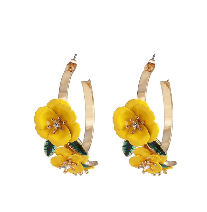 Fashion Yellow C-shaped Iron Flower Earrings,Hoop Earrings