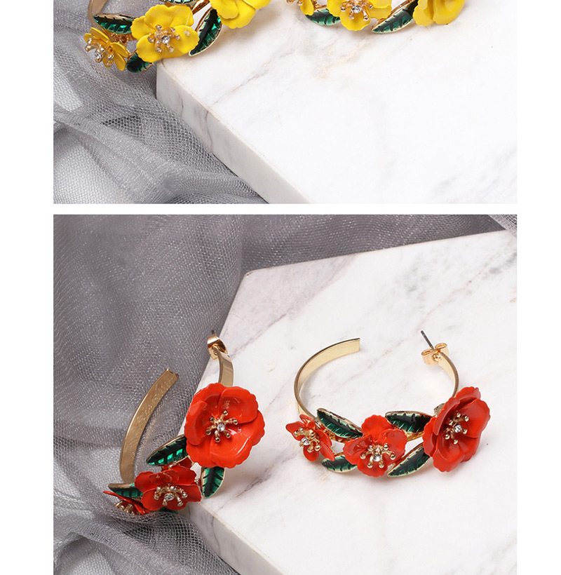 Fashion Red C-shaped Iron Flower Earrings,Hoop Earrings